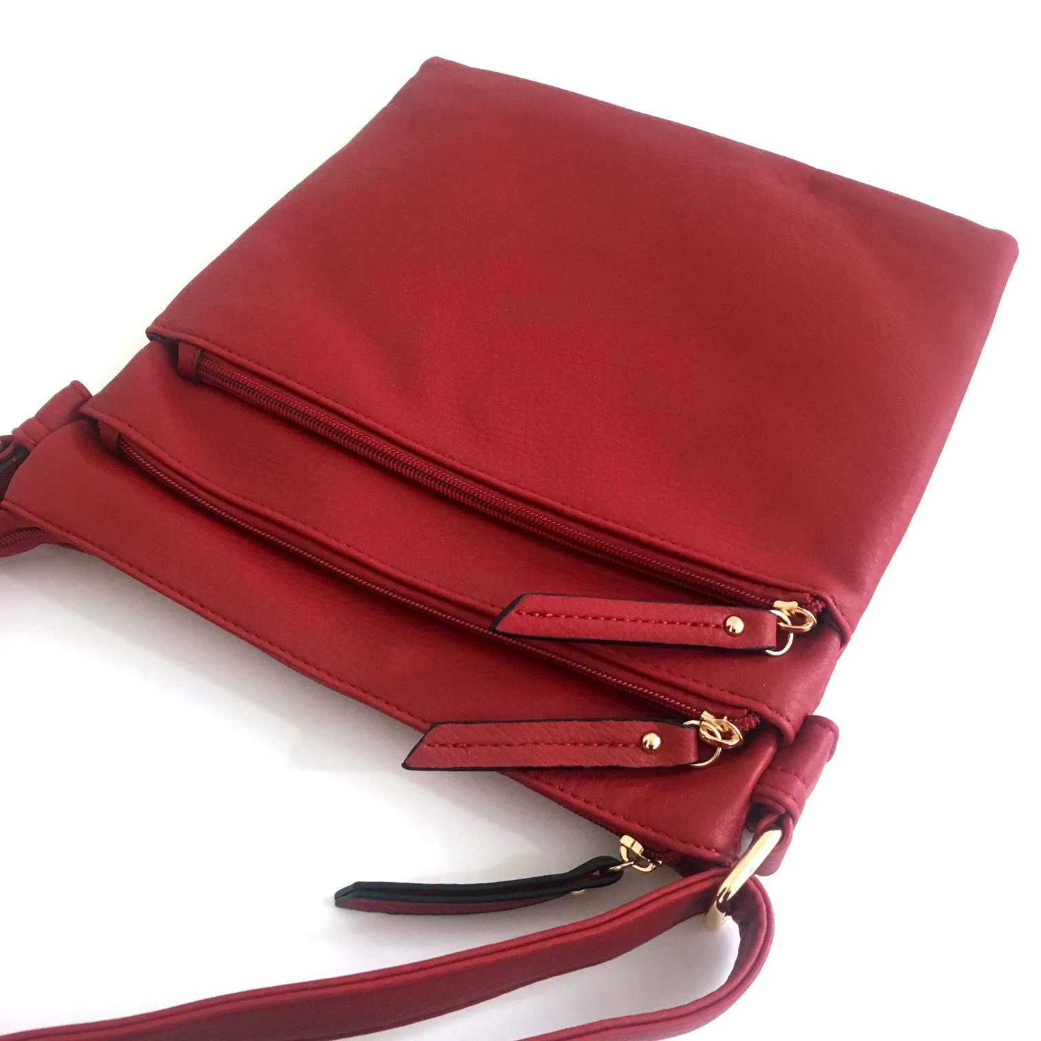 PLAIN RED MULTI COMPARTMENT CROSS BODY SHOULDER BAG