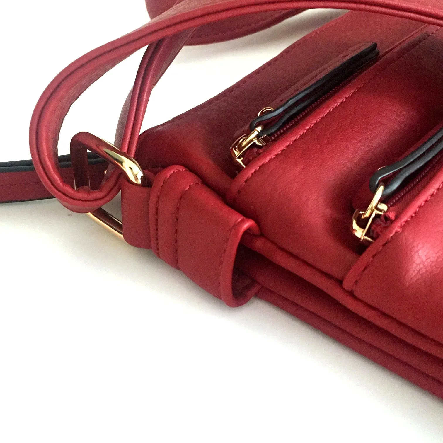 PLAIN RED MULTI COMPARTMENT CROSS BODY SHOULDER BAG