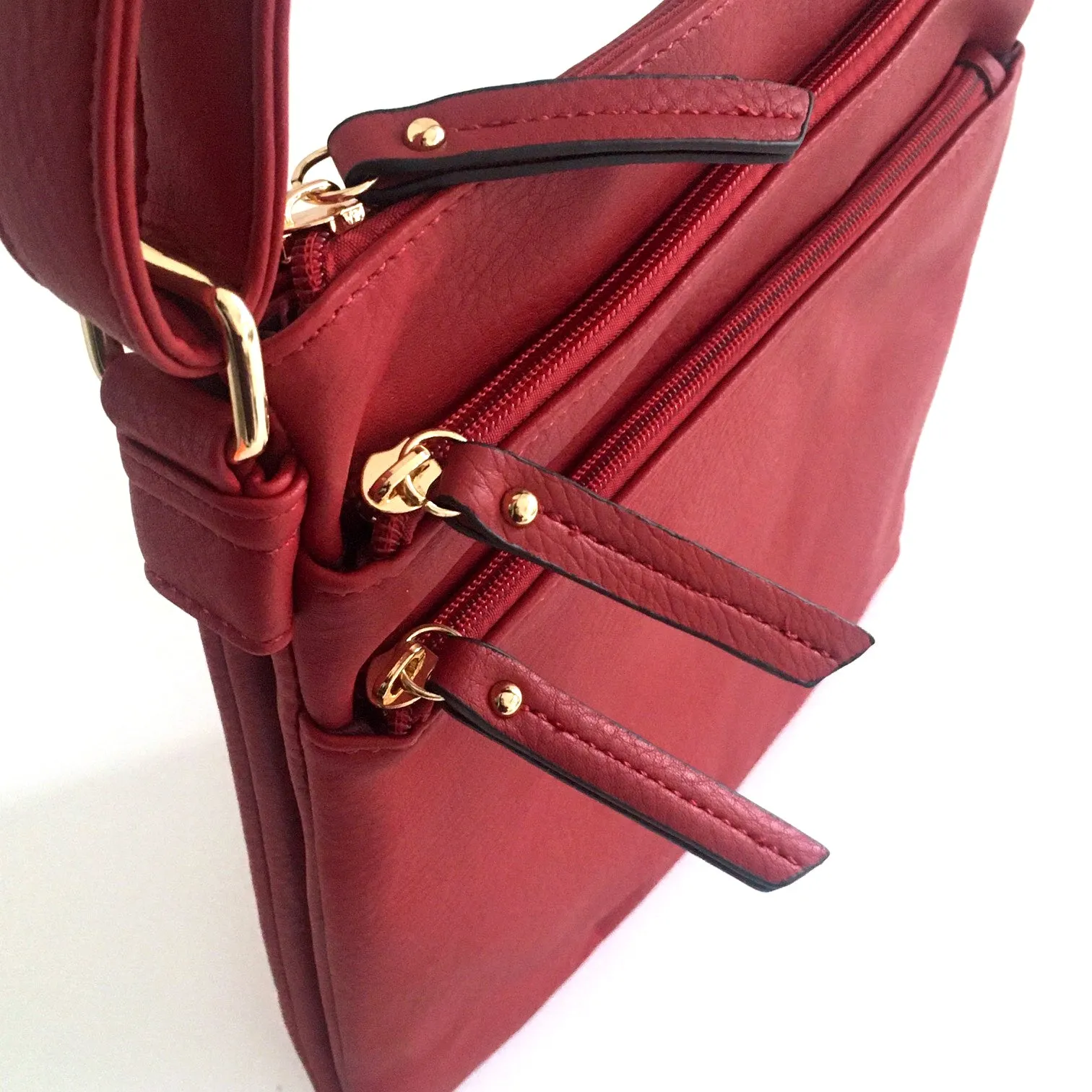 PLAIN RED MULTI COMPARTMENT CROSS BODY SHOULDER BAG