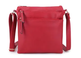 PLAIN RED MULTI COMPARTMENT CROSS BODY SHOULDER BAG