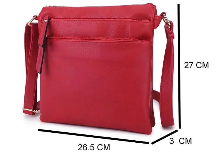 PLAIN RED MULTI COMPARTMENT CROSS BODY SHOULDER BAG