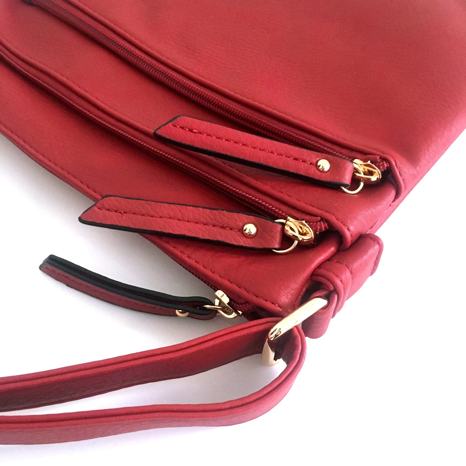 PLAIN RED MULTI COMPARTMENT CROSS BODY SHOULDER BAG