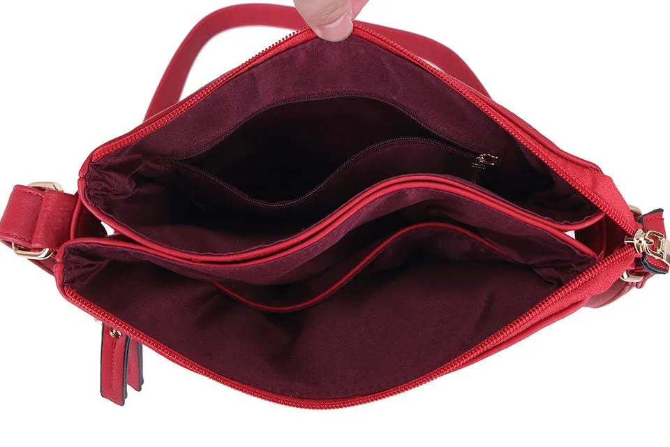 PLAIN RED MULTI COMPARTMENT CROSS BODY SHOULDER BAG