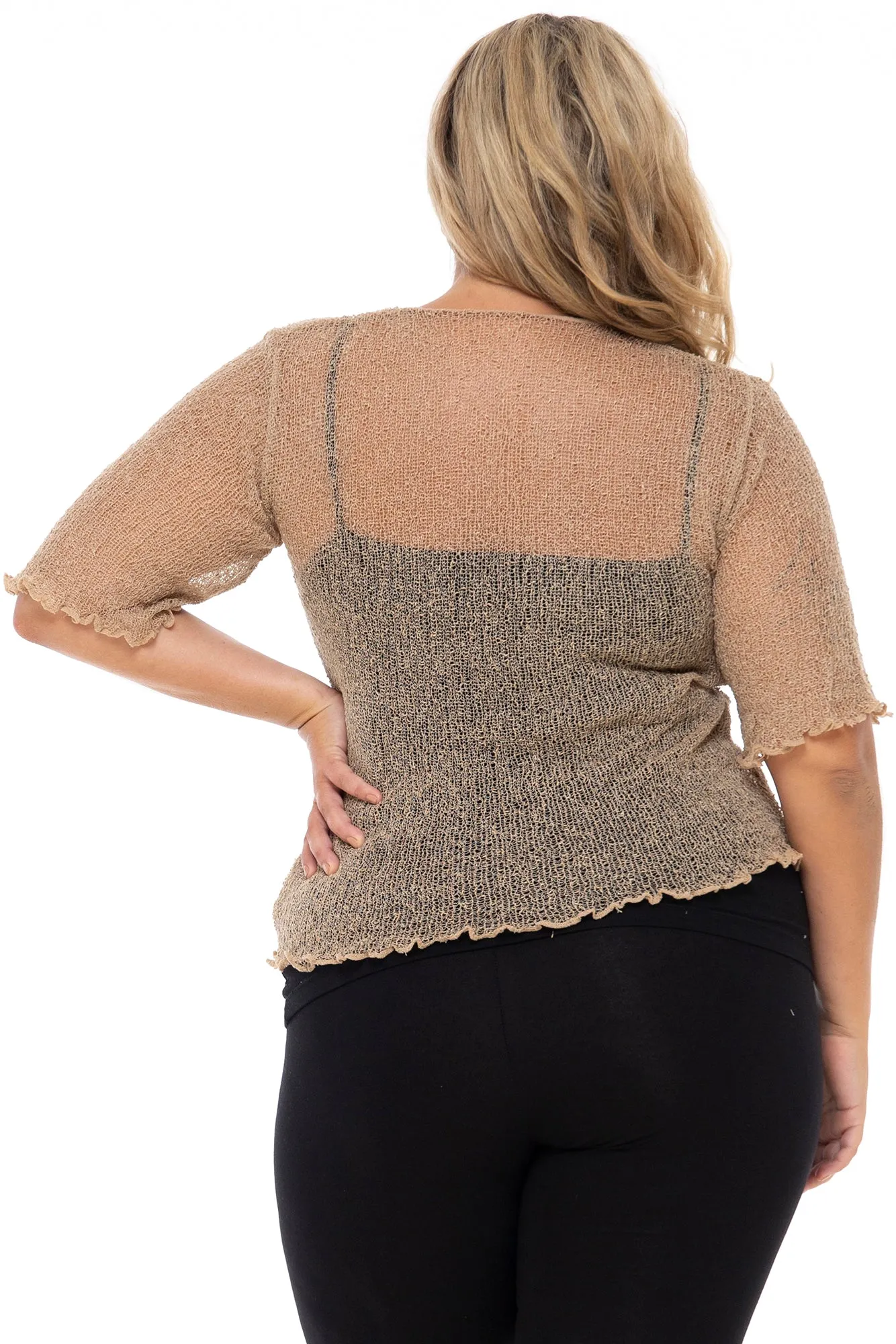 Plus Size Sheer Short Sleeve Cardigan