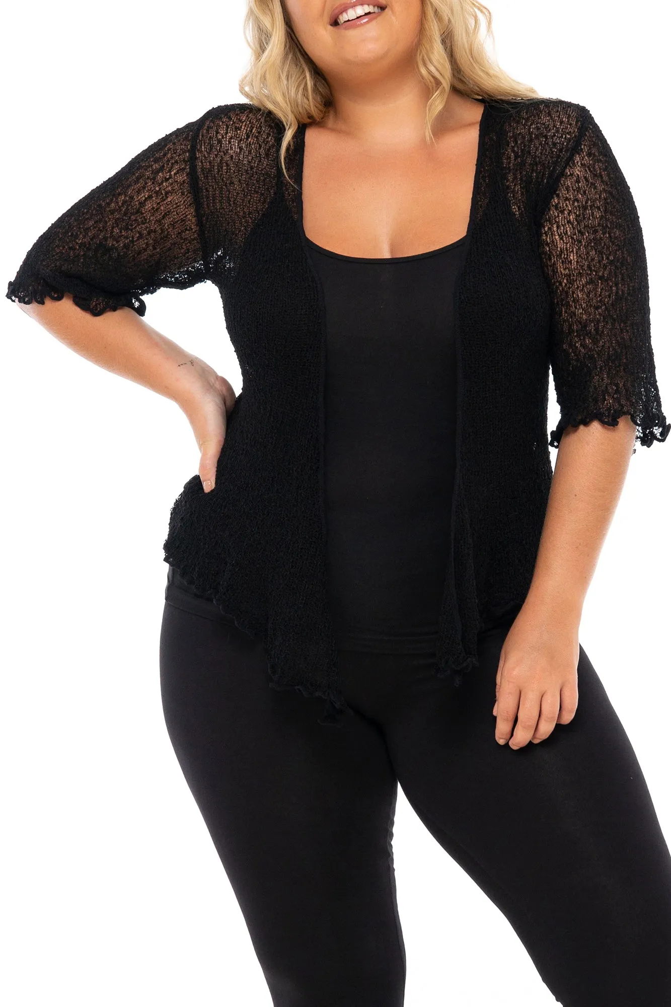 Plus Size Sheer Short Sleeve Cardigan