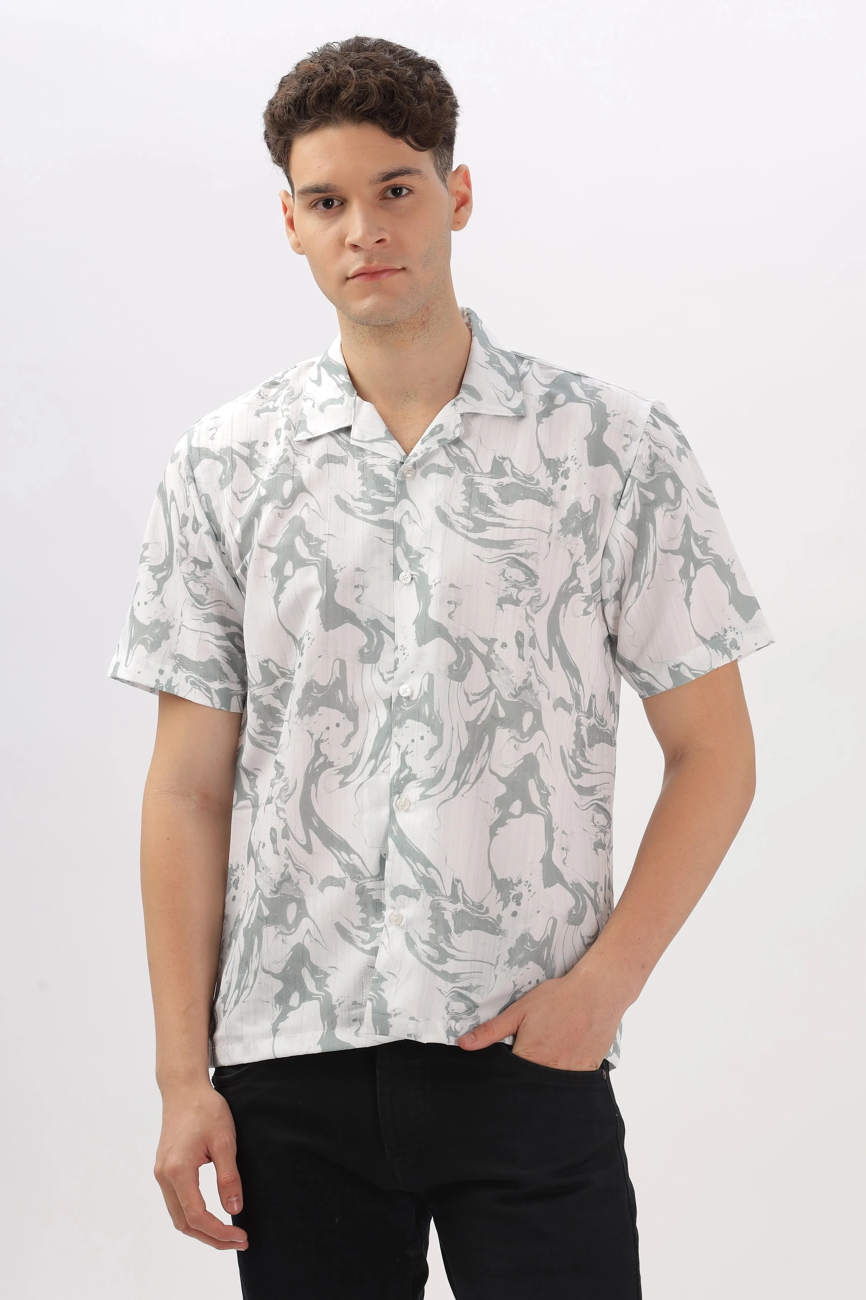 Sage marble printed popcorn shirt