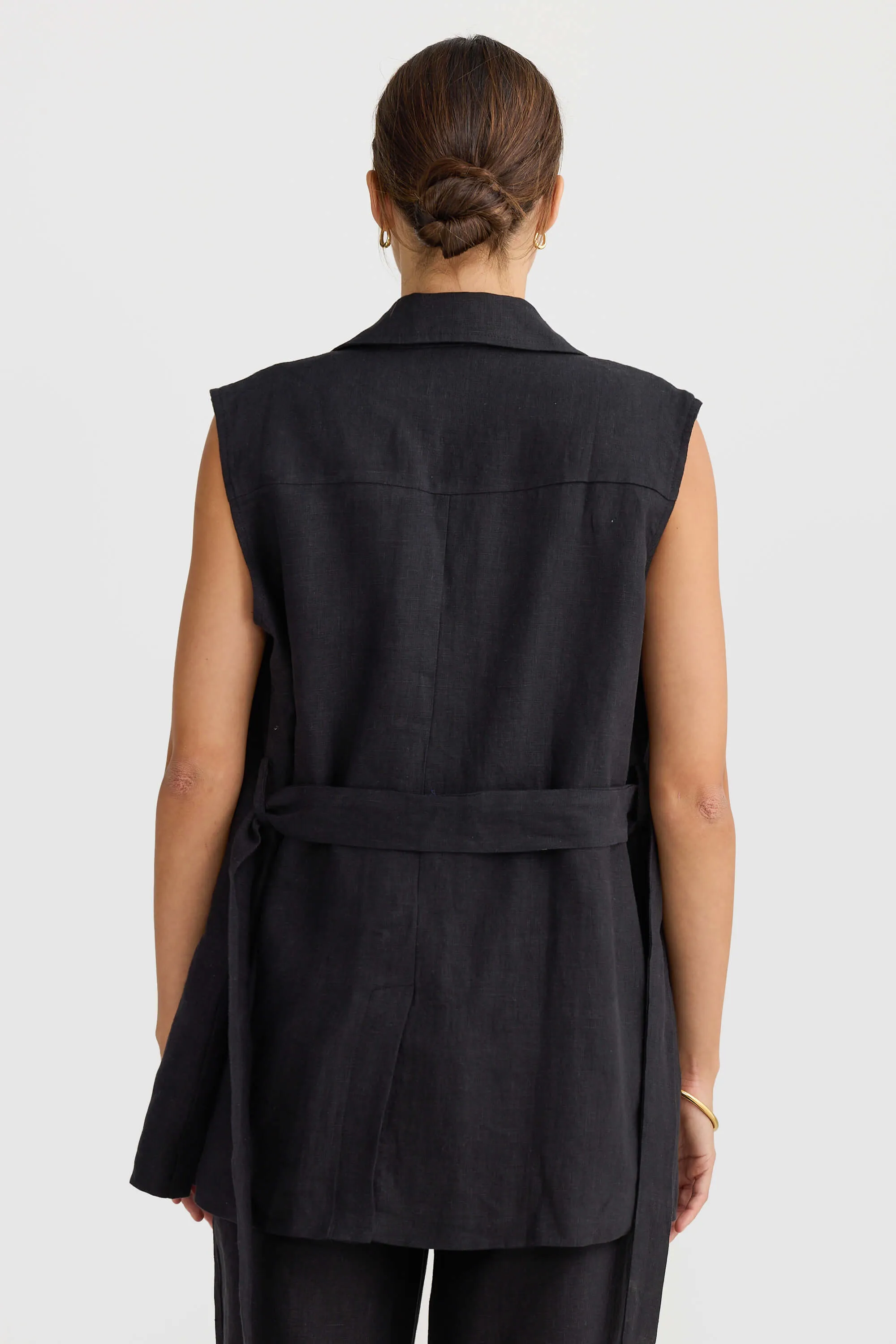 Savannah Oversized Linen Vest Black