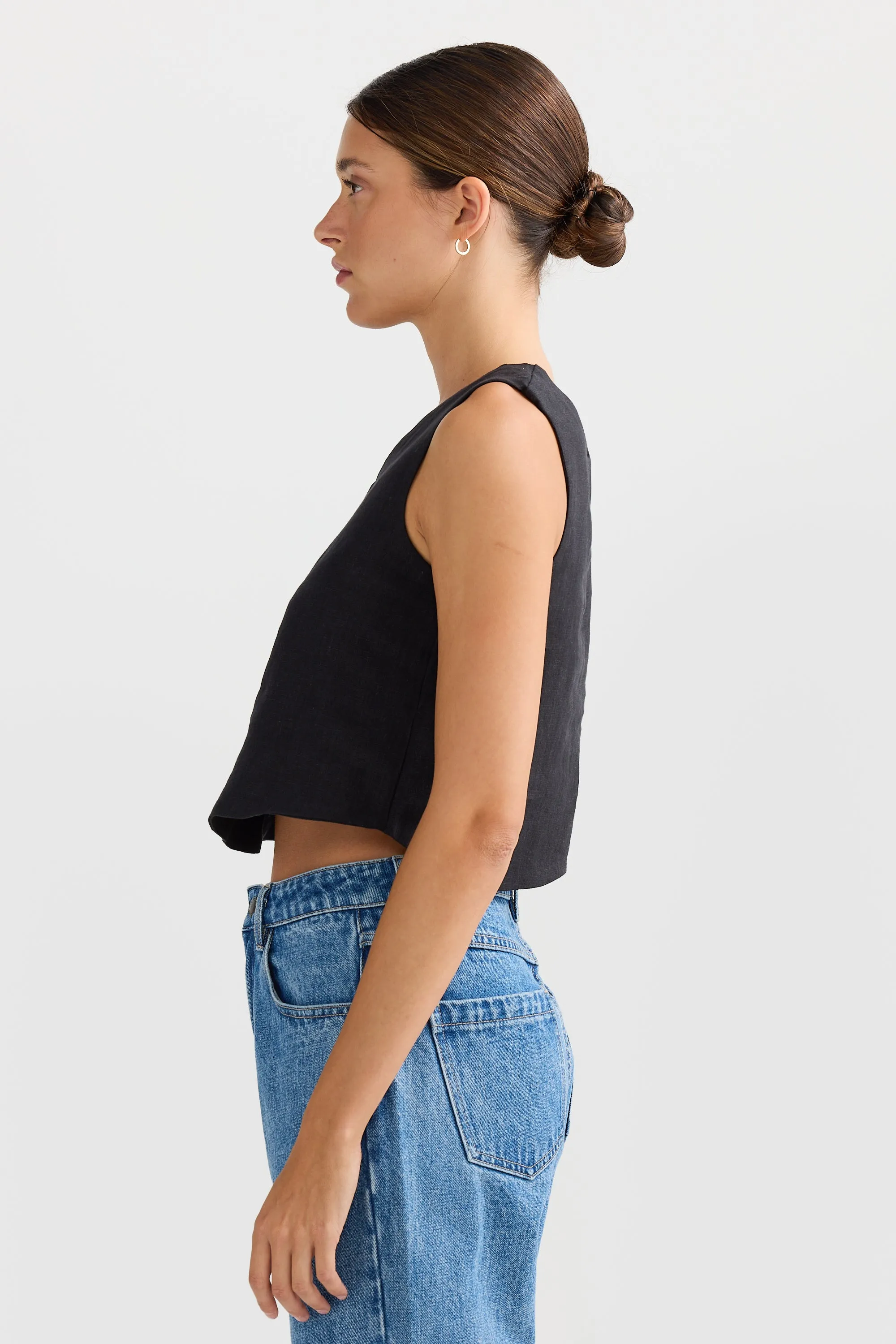 Savannah Reversible Linen Top Black