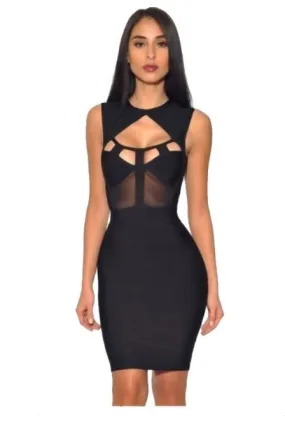 Sexy Black Sheer Midi Bandage Dress