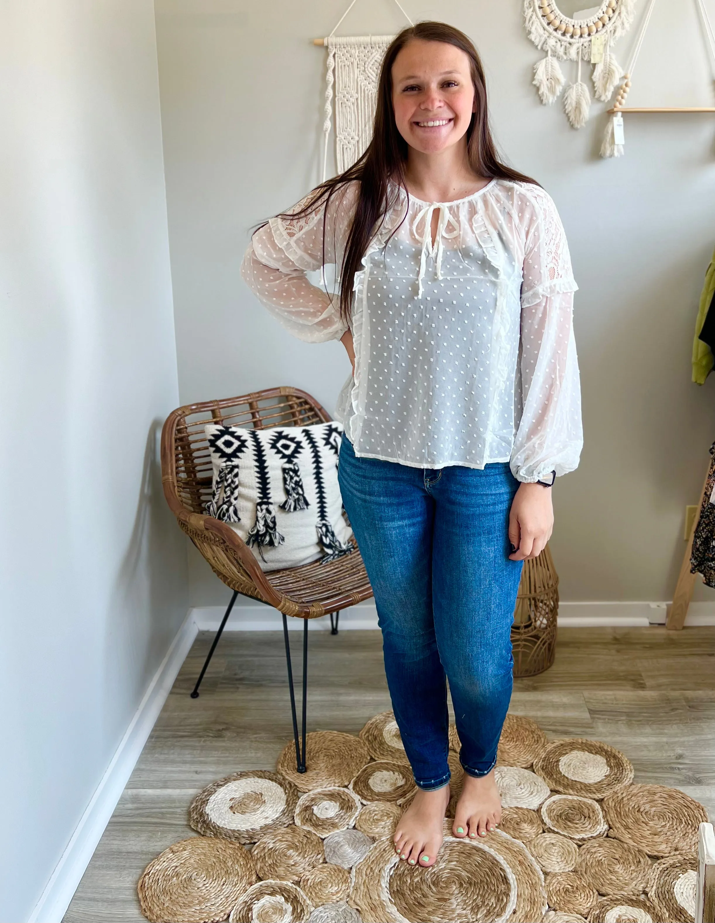 Sheer white long sleeve blouse