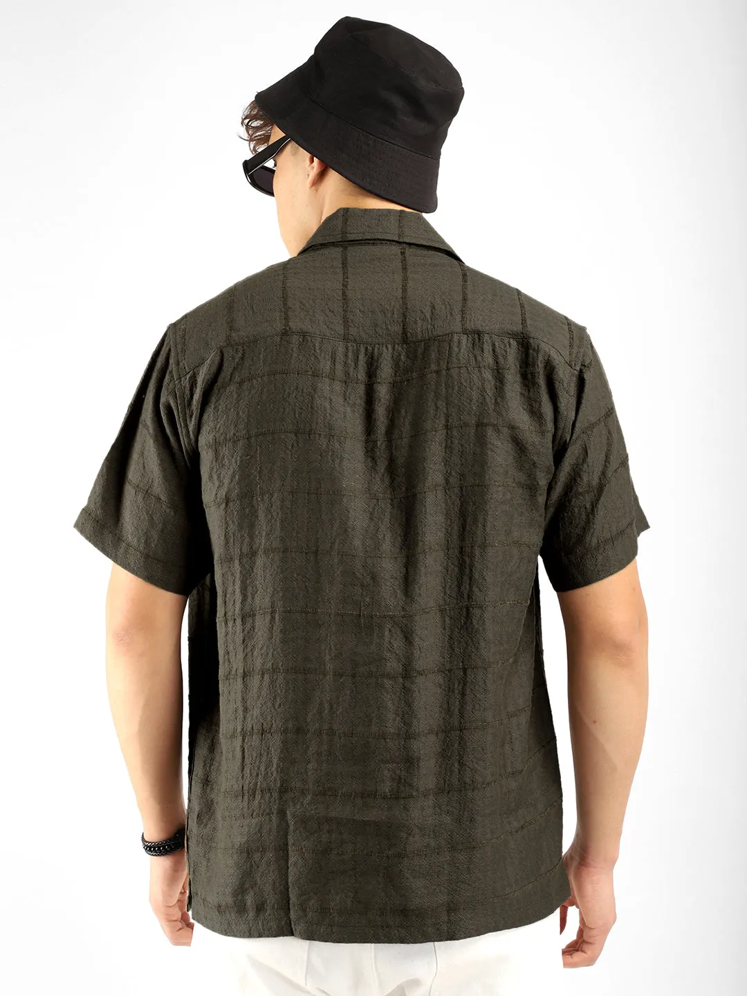 Shirtolo Olive Plain Half Sleeve Shirt