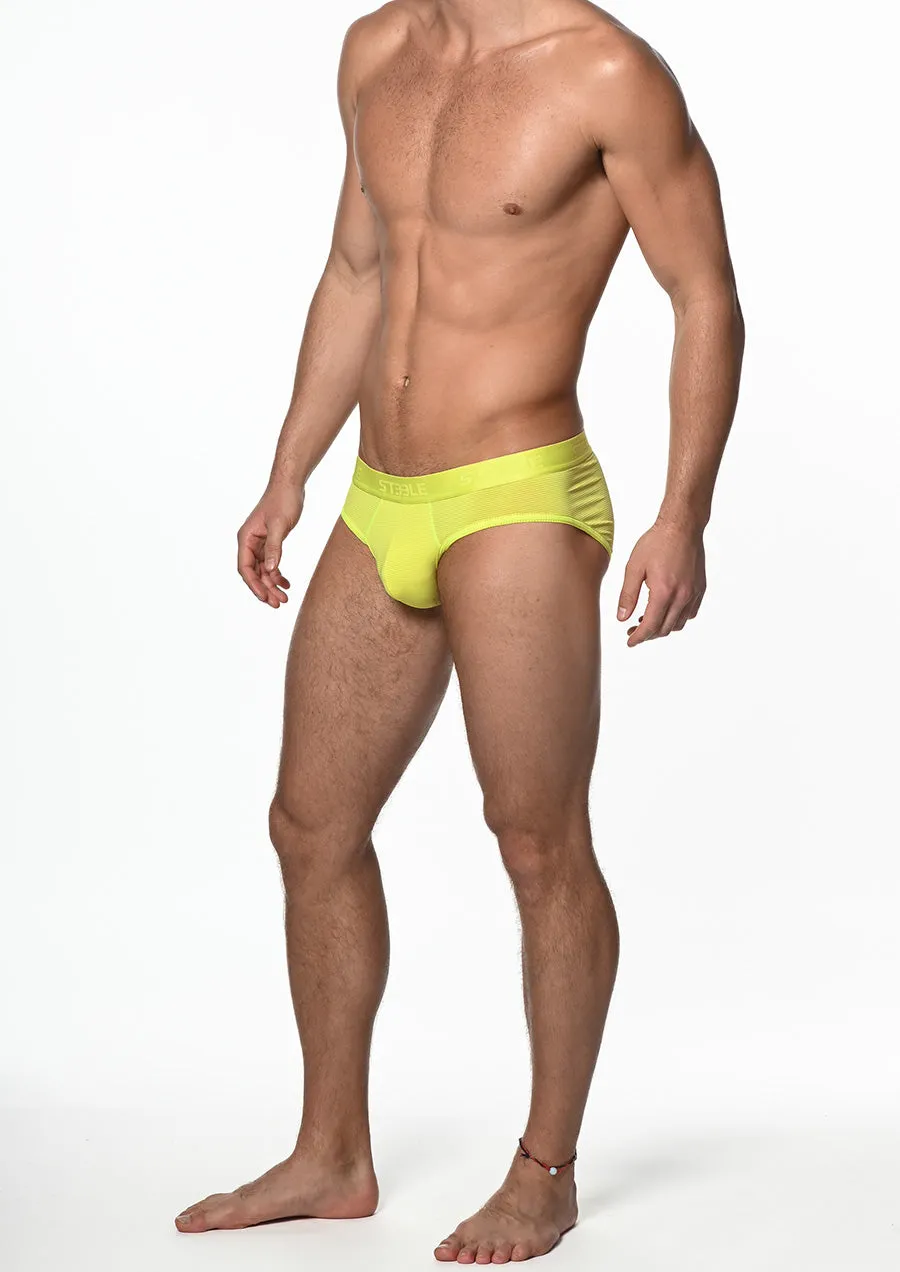 Stripe Sheer Low Rise Brief (Neon Yellow)