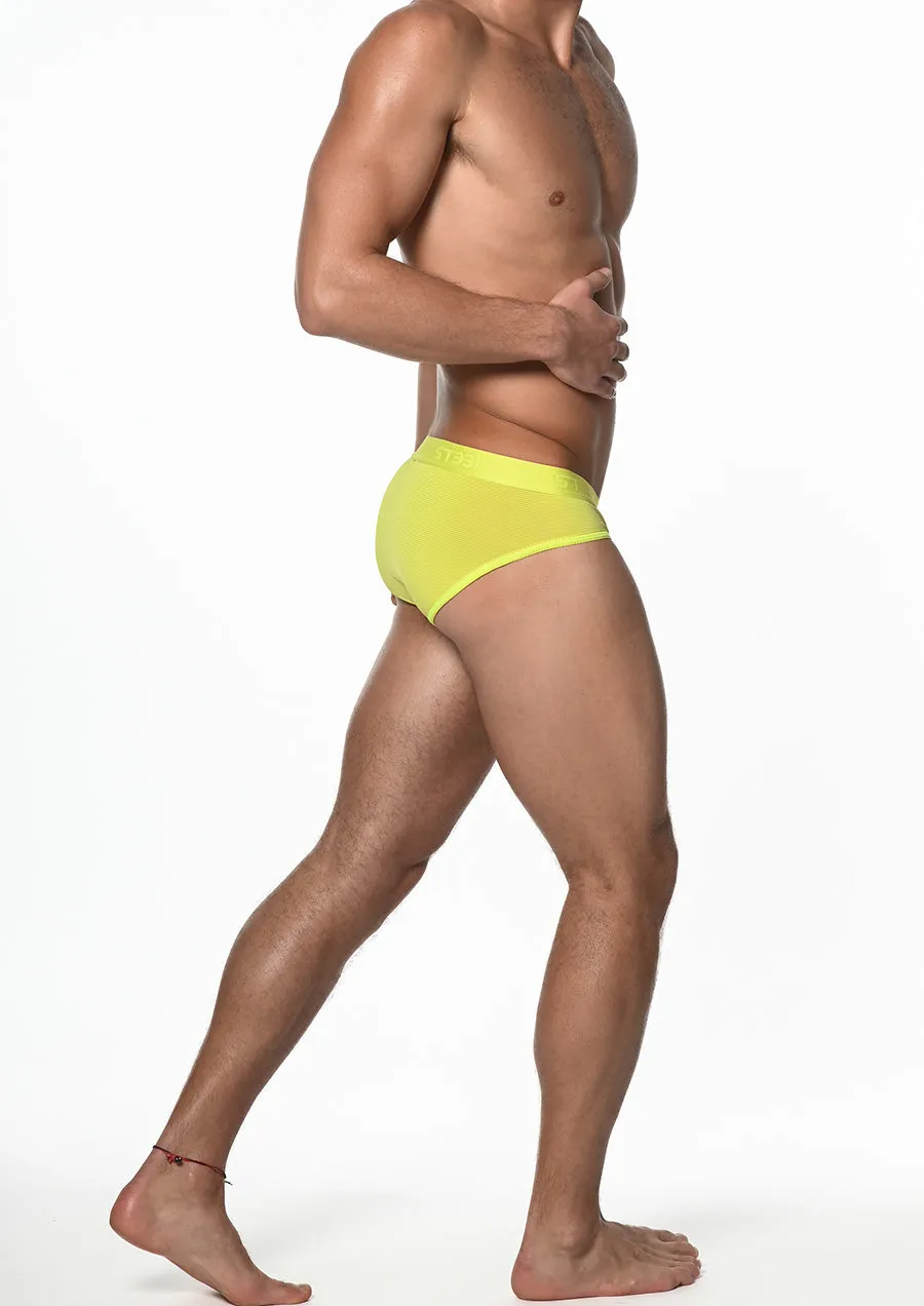 Stripe Sheer Low Rise Brief (Neon Yellow)