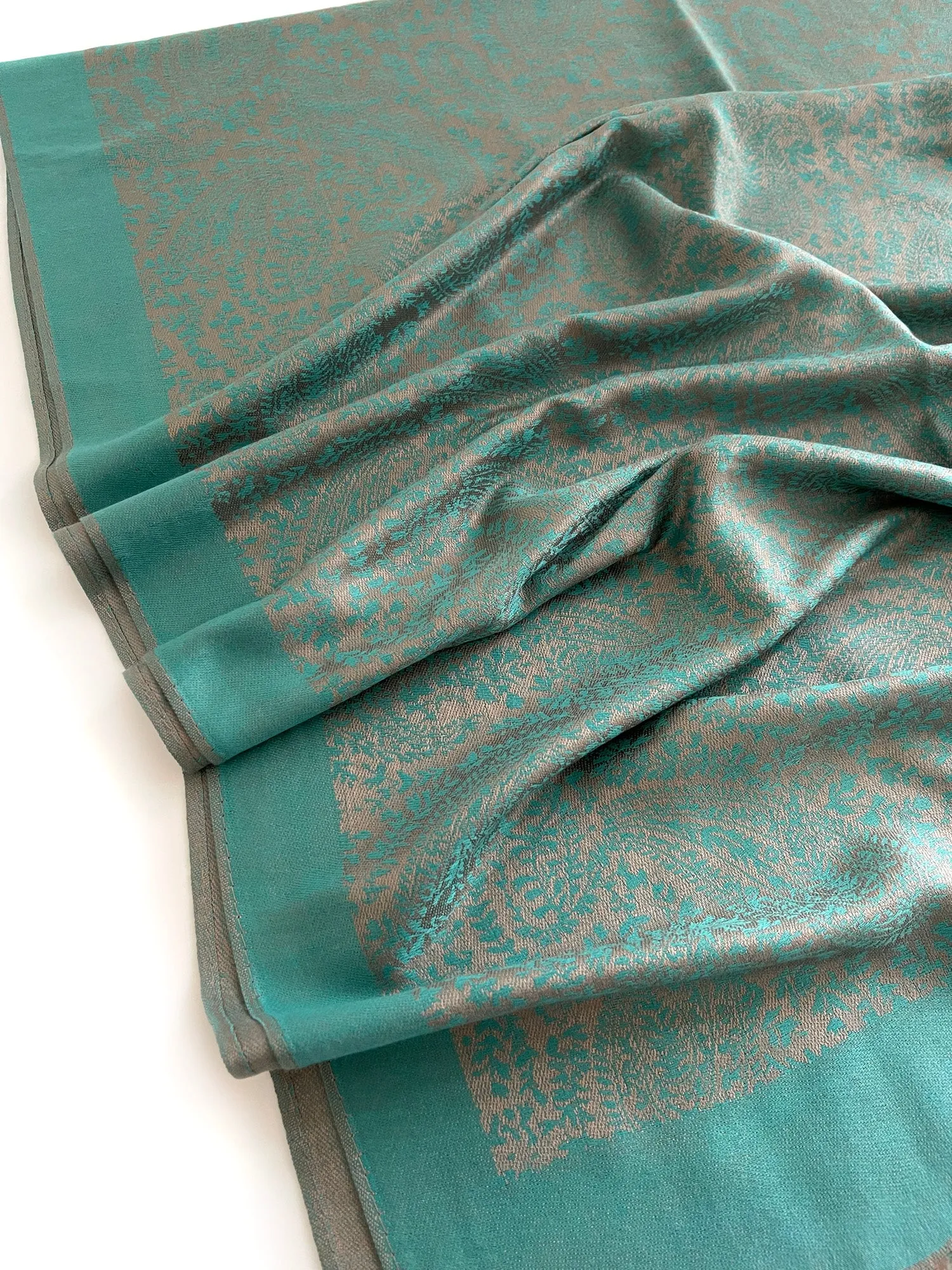 TEAL PAISLEY PRINT REVERSIBLE PASHMINA SHAWL SCARF