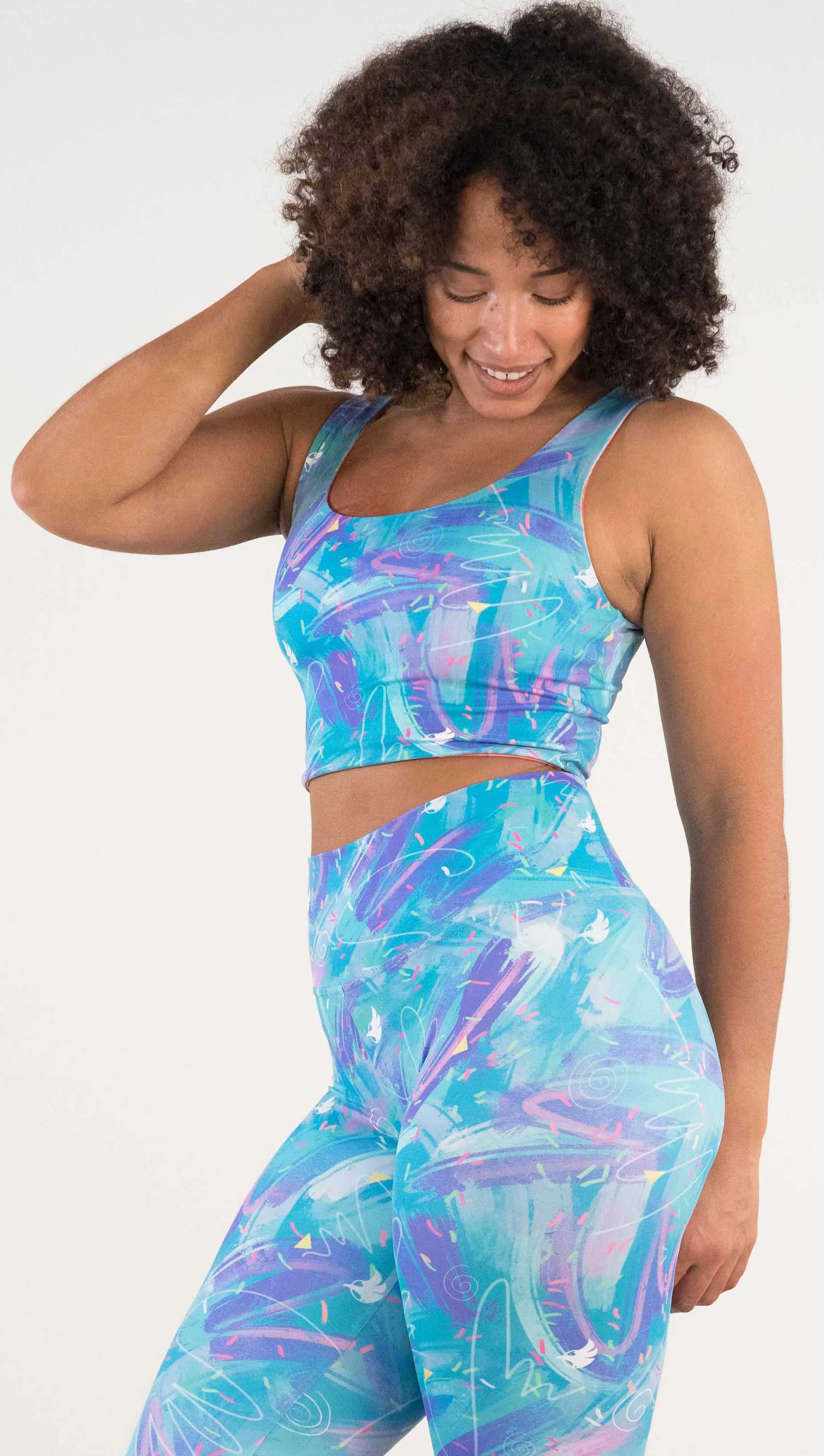 Teal/Salmon Scribbles Top - Reversible