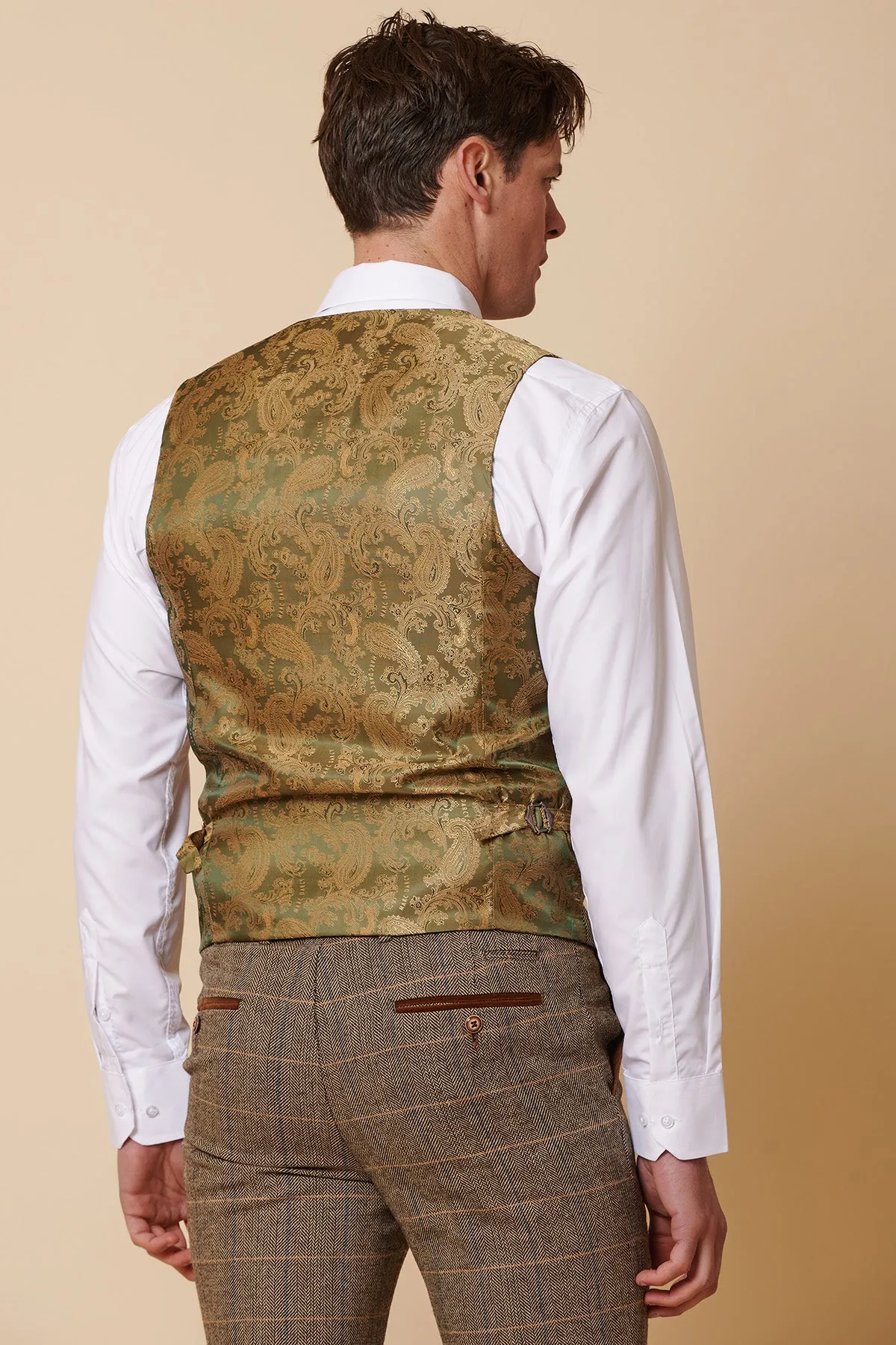 TED - Tan Tweed Check Double Breasted Waistcoat