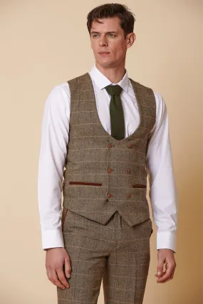 TED - Tan Tweed Check Double Breasted Waistcoat