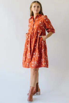 The Kailen Button-Down Patterned Dress in Rust