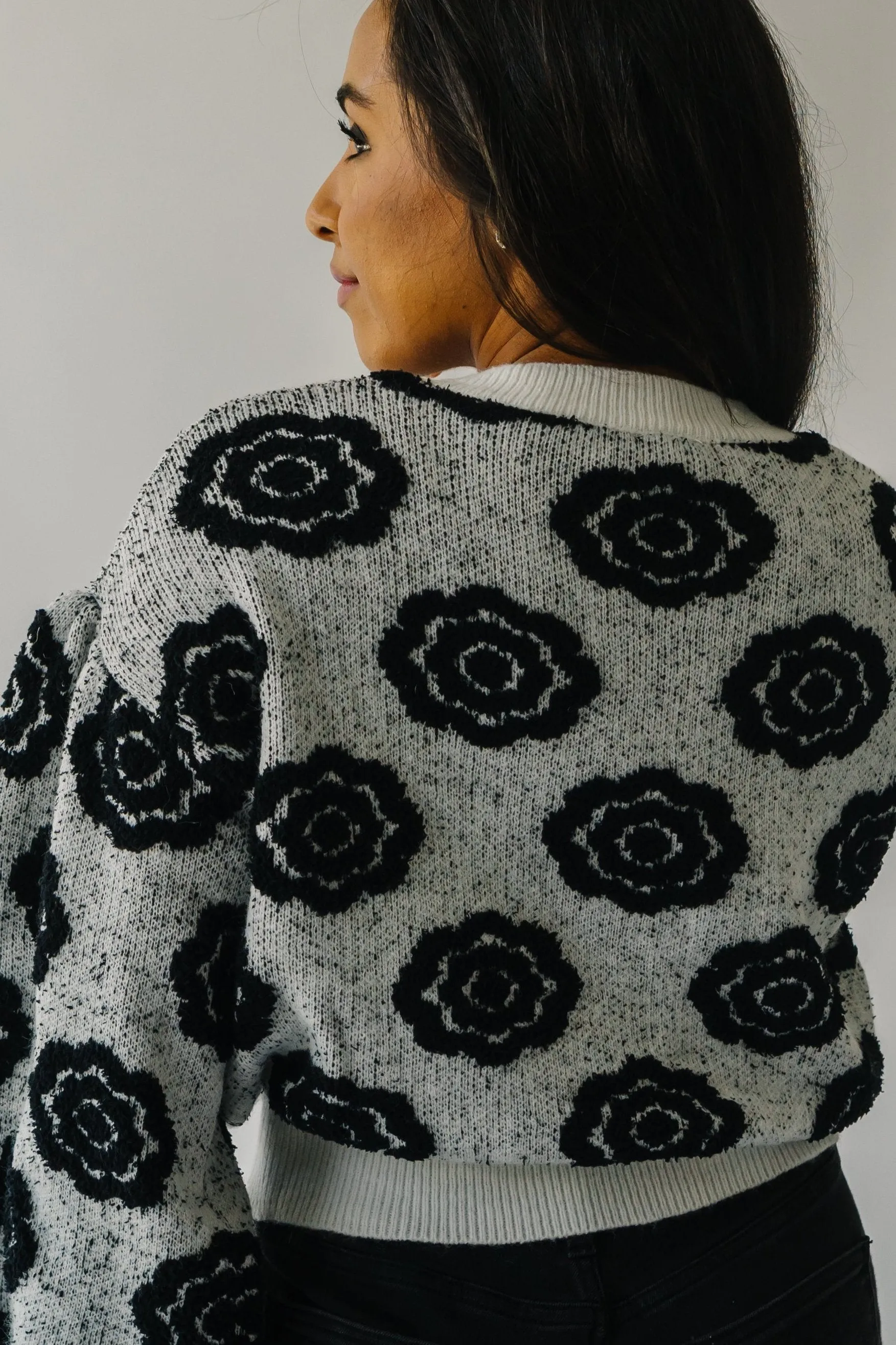 The Remsen Flower Patterned Sweater in White   Black