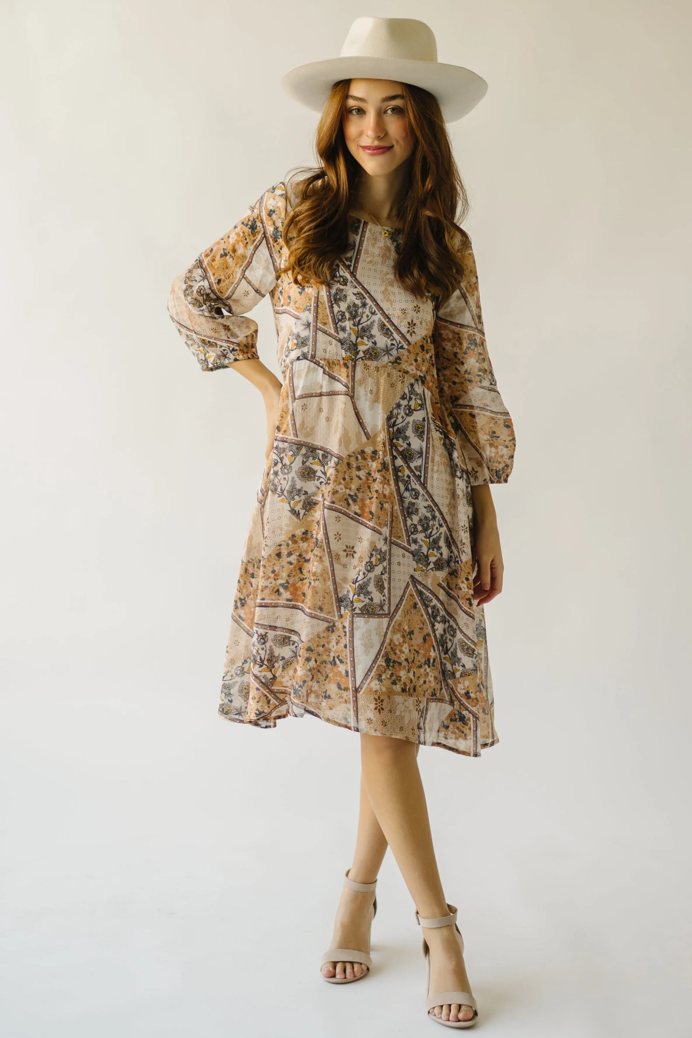 The Salazar Patterned Floral Dress in Brown Multi