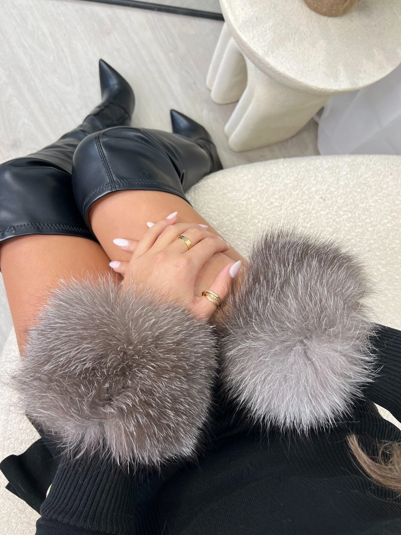 Two Tone Grey Snap Band Luxury Fur Cuffs