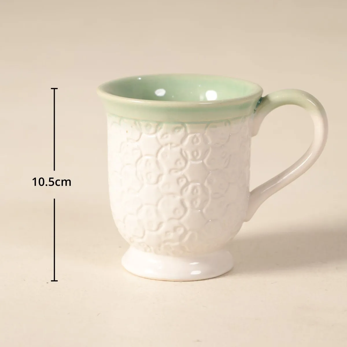 White & Sea Green Ceramic Luxury Coffee & Tea Mugs Set Of 2 For Kitchen And Dining | Patterned | Microwave Safe, Dishware Safe | Handcrafted In India